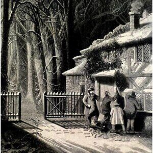 Lettong In The New Year Engraving 1859 Victorian Holiday Winter Scene Art DWY5F